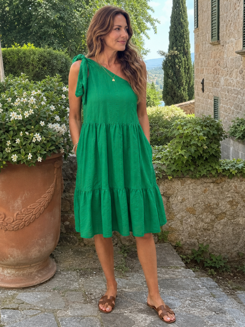 Zema | Knee-Length Dress with One Shoulder Bow Detail